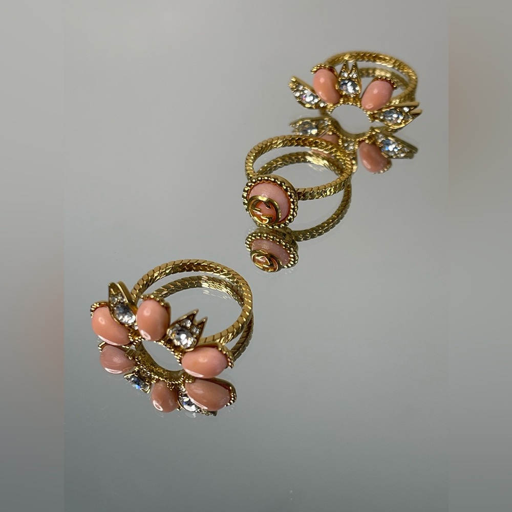 GUCCI Interlocking G Flower 3-row Gold Tone Ring sz: 55/ 7 1/4 - Picture 8 of 14